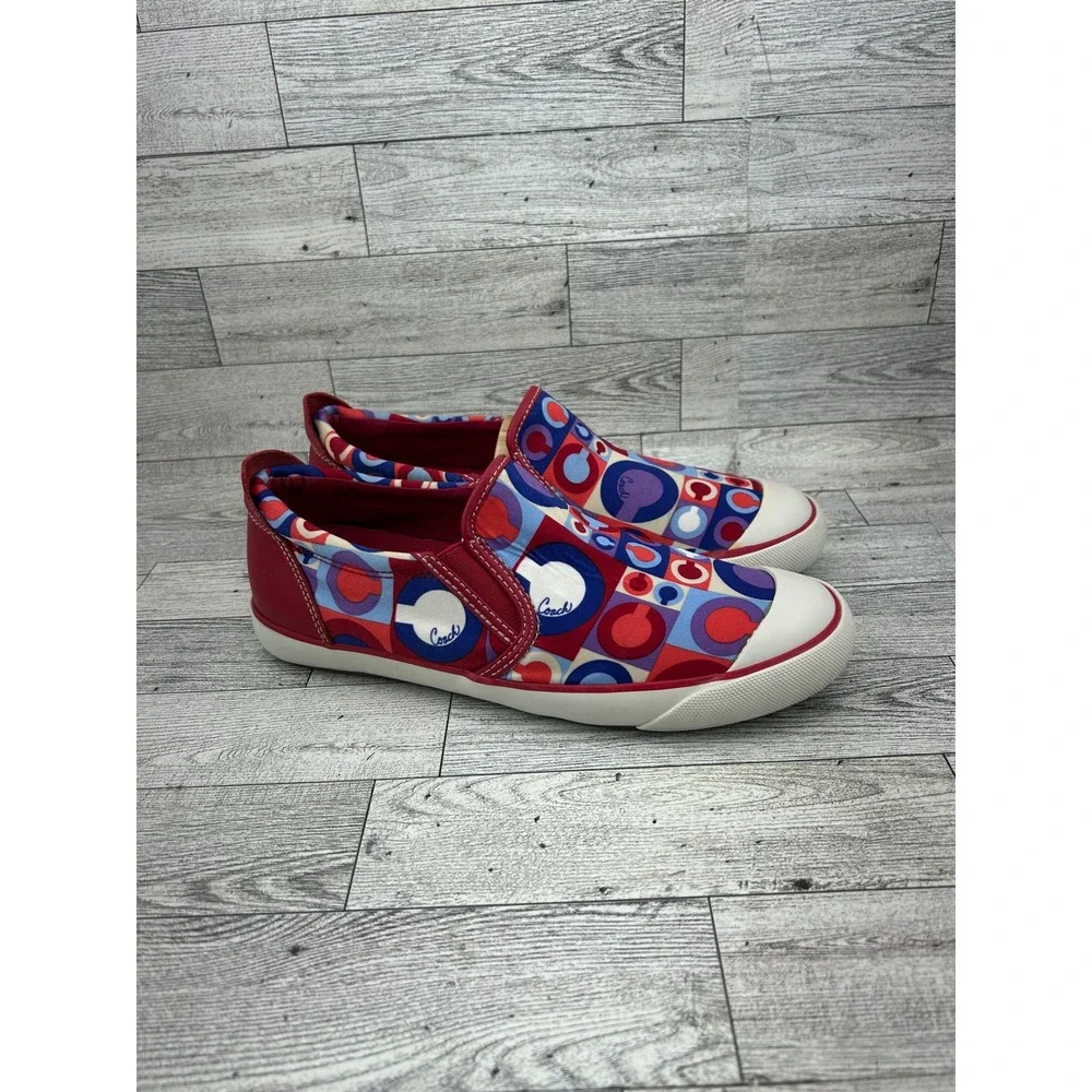 Coach Beale Women Signature C Geometric Slip On Sneakers Red Blue Purple Sz 7B